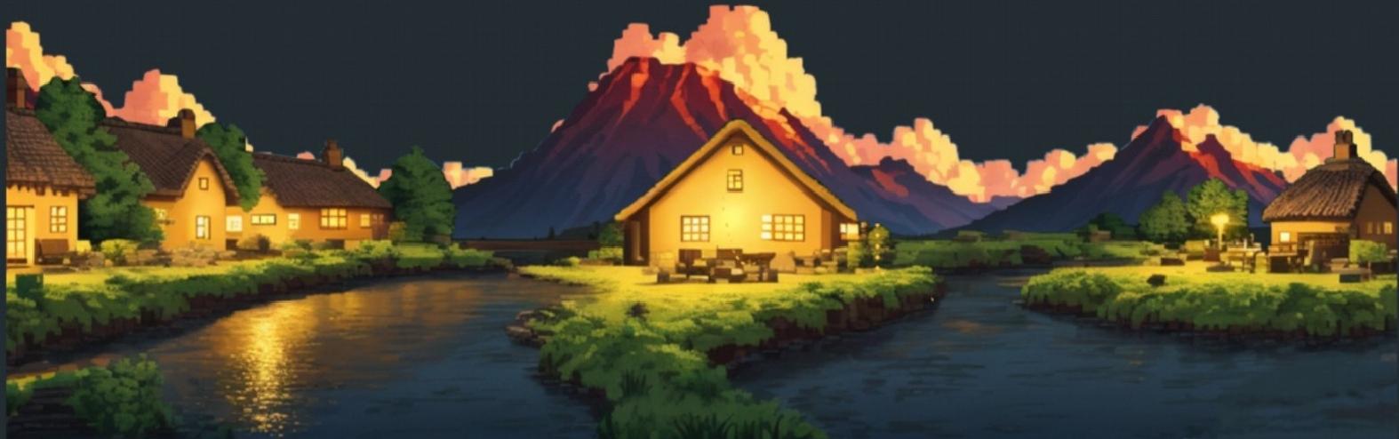 黄昏村庄远景